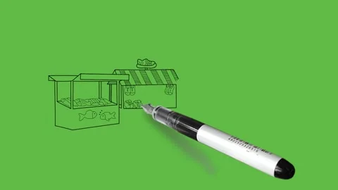Draw aquarium in rectangle shape roof and slant shape filled with fishes Stock Footage 295927411