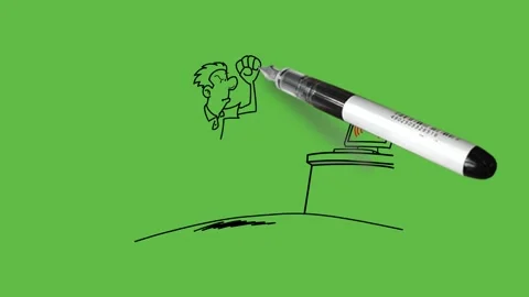 Draw athlete boy run fast to jump red mark point with black outline on green 動画素材 244797603