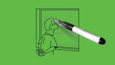 Draw backside of man hold his hand on back see towards written rectangle board 库存影片 251535335