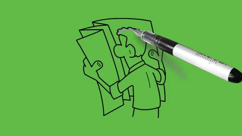 Draw backside of standing man read newspaper hold in hand with black outline 動画素材 253799863