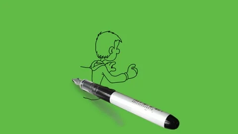 Draw backside of young boy sit on chair work on computer place on table Video stock 244797829