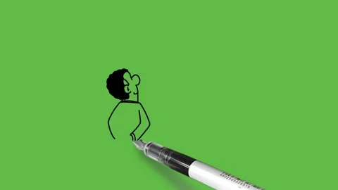 Draw backside of young man hold his both hand on back to see blank board Stock Footage 247399438