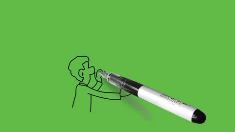 Draw backside of young man show two puzzle board wear shirt with black outline Video stock 237373004