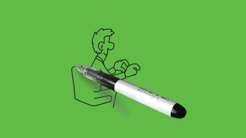 Draw backside of young man sit on revolving office chair work on computer Video stock 237373193