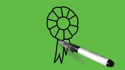 Draw badge write gold in middle with black outline on abstract green screen back Видео 249915078