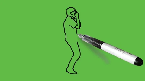 Draw bald man bend his legs and hold both fists on mouth wearing spectacles Vidéo 229480889