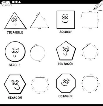Draw basic geometric shapes color book Stock Illustration