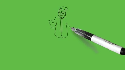 Draw beard man with spectacles keep open hands up near shoulders wear pink shirt Video stock 222549265