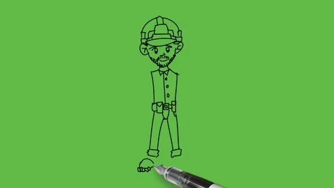 Draw beard man standing fold right arm from elbow show thumbs up like sign Vidéo 233273150