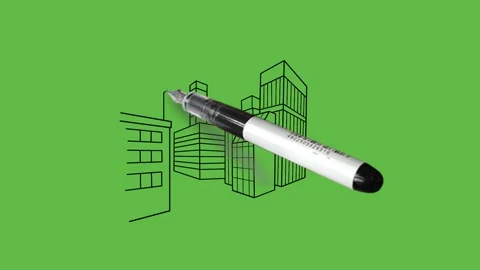 Draw big building with horizontal and vertical lines with black outline Vidéo 237373283