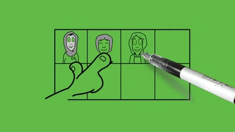 Draw big poster of eight great personalities where human index finger pointed Vidéo 249914994