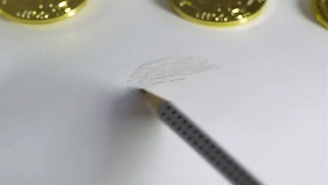 To draw bitcoin on paper. Gloss of coins. Pic Stock Footage 88482033