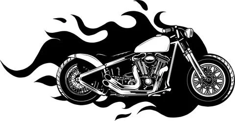 Draw in black and white of burning motorcycle on fire exploding sparks イラスト素材
