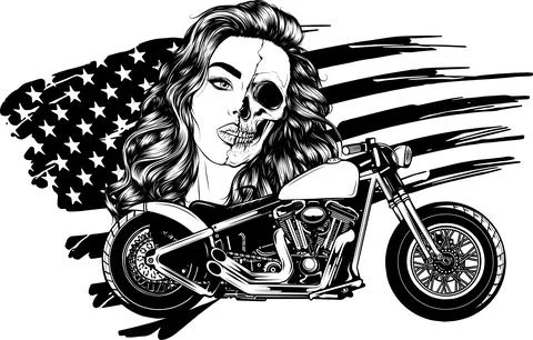 Draw in black and white of vector illustation vintage chopper motorcycle with Stock Illustration