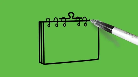 Draw blank table calendar with hanging clip in rectangle shape in black outline Video stock 236227930
