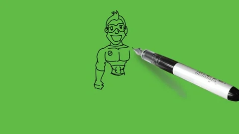 Draw body builder man hold arm down with fist and fold left arm show like sign 库存影片 233272301