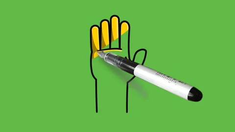 Draw body part of human open hand with yellow color combination with black pen Vidéo 211389031