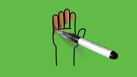 Draw body part of human open hand with brown color combination with black pen Video stock 211389057