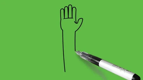 Draw body part of human open hand with long arm in blue color combination Video stock 211389144