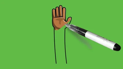Draw body part of human open hand with long arm in pink and brown color Video stock 211389159