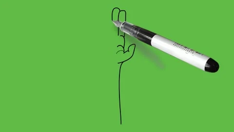 Draw body part of human open hand with long arm with black pen Vidéo 211389338