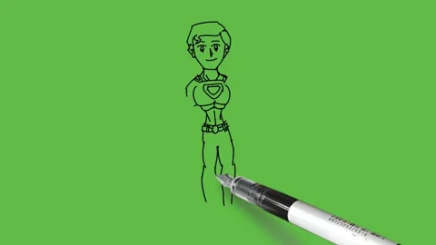 Draw boy fold arms from elbow show thumbs up liking sign wearing shirt, pant Vidéo 233273054