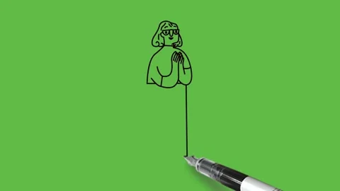 Draw boy hold open hands together up near neck wear red shirt, grey trouser Vidéo 226593317