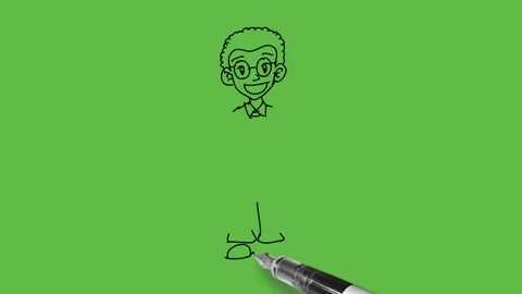 Draw boy hold rectangular shape blank board with hands wear spectacles, shirt, Stock Footage 233272250