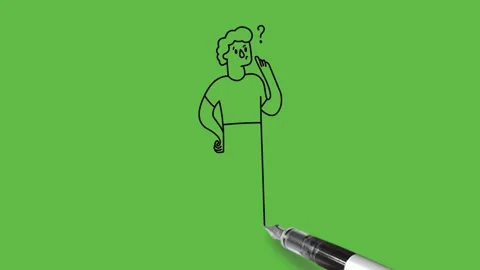 Draw boy hold right hand on hip,pointed left index finger up side wear red shirt Vídeo Stock 226592728