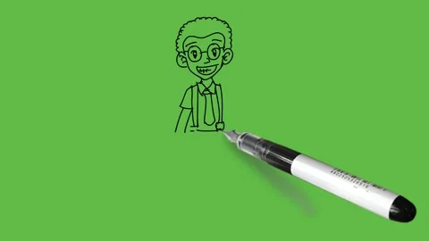 Draw boy hold right open hand down and left on head backside wear spectacles Видео 233272192