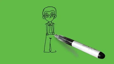 Draw boy hold right open hand down and catching rectangular shape blank board Video stock 233272252