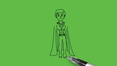 Draw boy hold right open hand up, show trophy in left hand wearing shirt, pant Stock Footage 233273092