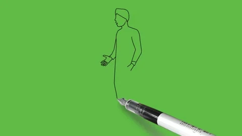 Draw boy keep his left hand in pocket and right hand forward wear white turban Video stock 203966652