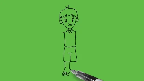 Draw boy keep right hand in pocket and point left index finger upside wear shirt 動画素材 229481109