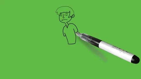 Draw boy running fast hold hands in pockets wear green t-shirt, black trouser Vidéo 222549470