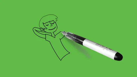 Draw boy sitting on floor taking rest by making pillow of arms wear t-shirt, Видео 222549509