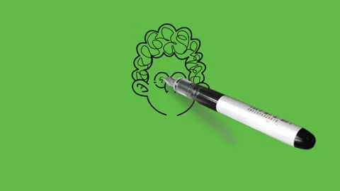 Draw boy smiling face, round eyes and curly brown hair hold hands back Видео 222550306