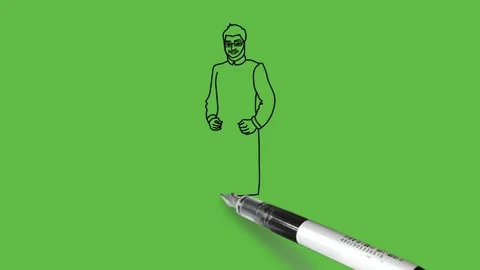 Draw boy with spectacles fold his hands wearing red kurta, yellow lower Stock Footage 219570729