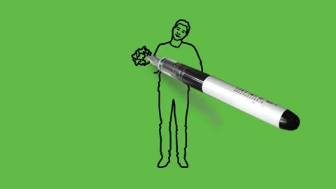 Draw boy stand hold flowers in right hand, left hand on heart wear red t-shirt Video stock 229480294