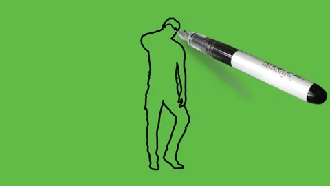 Draw boy stand on one right leg slightly bend left leg hold right hand on head Vidéo 229480204