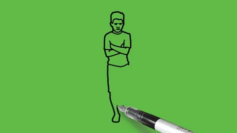 Draw boy standing hold hands in armpits wearing green t-shirt, yellow knicker Vidéo 226594275