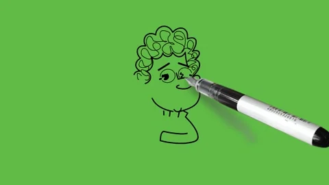 Draw boy worried face, round eyes and curly brown hair hold right hand up Видео 222550330