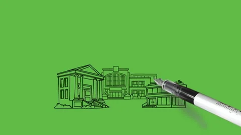 Draw building of factory and workshop with residential house in black outline Video stock 236228051