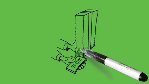 Draw bundle of books pick up by human hands with black outline on abstract Video stock 237374620