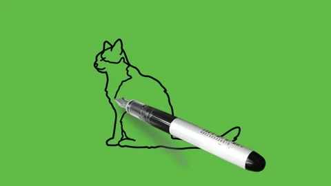 Draw cat sit on its back paws in blue color combination with black outline 動画素材 220080979