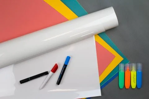 Draw with chalk writing draw and paint on a colored background Foto stock