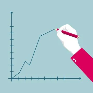 Draw a chart using a pencil. Isolated on blue background. Stock Illustration
