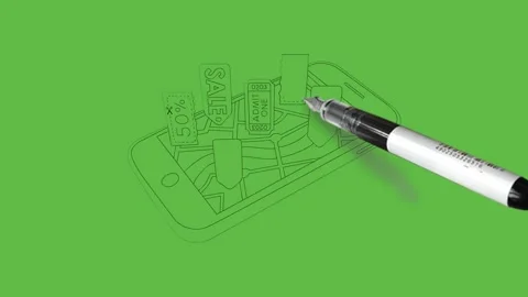 Draw close screen of smart phone show many tags of sales, free, admit one, Video stock 237373074