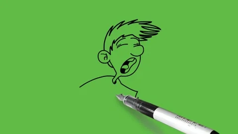 Draw close view of boy take yawn hold left fist near mouth wear shirt Video stock 236228166