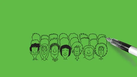 Draw close view of group of people wear different dresses with black outline Video stock 236228088